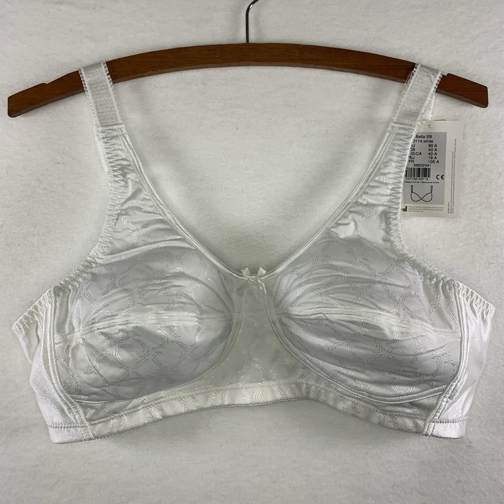 Amoena Bella SB Mastectomy Pocket Wire Free Bra 2114 White‎ 40A Post Surgery